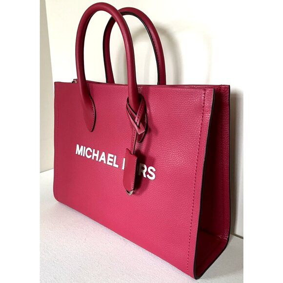 New Michael Kors Mirella Medium Pebbled Leather Tote Bag Dark Raspberry - Picture 5 of 5
